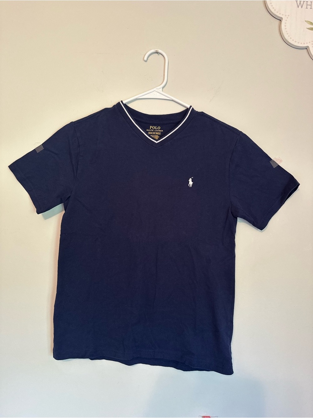 Ralph Lauren Navy Short-Sleeve V-Neck Tee with White Pony